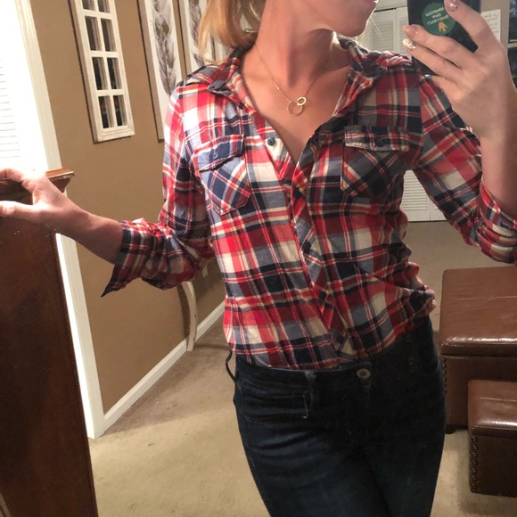Red White & Blue Plaid Button Down - Picture 3 of 7